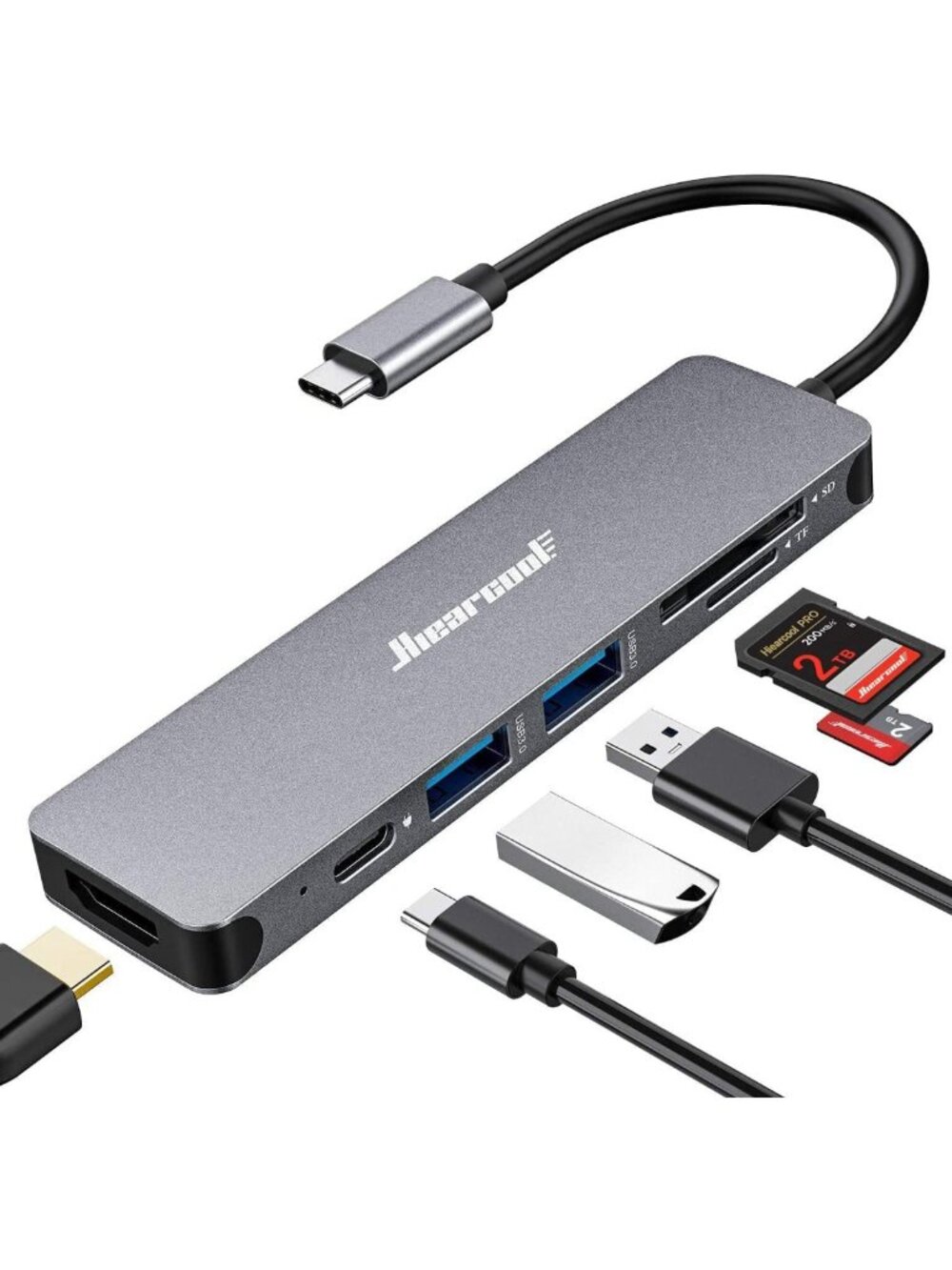 7-in-1 USB C Hub Dongle for MacBook - High-Speed Data Transfer, Space Gray